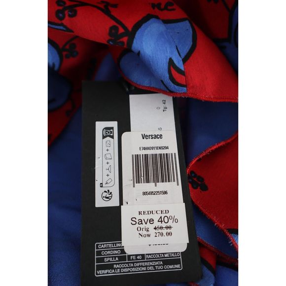 Versace Jeans Couture Sz 6 Red/Blue One Shoulder Envers Satin Print Dress - Picture 6 of 11